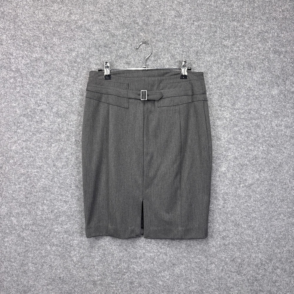 Express Gray Buckle Belted Pencil Skirt Womens 2 Career Office Workwear Slit